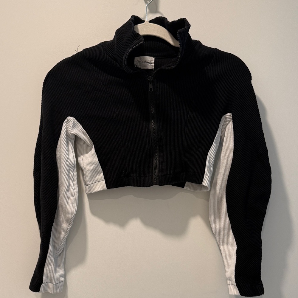 Black and White Cropped Zip-Up